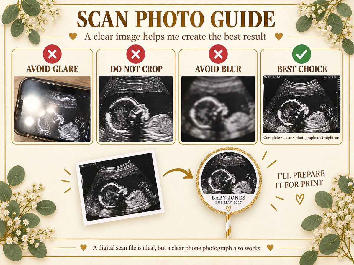 Personalised Baby Scan Cake Topper - Custom Ultrasound Photo for Baby Shower, Pregnancy Announcement & Gender Reveal