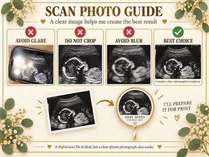 Personalised Baby Scan Cake Topper - Custom Ultrasound Photo for Baby Shower, Pregnancy Announcement & Gender Reveal