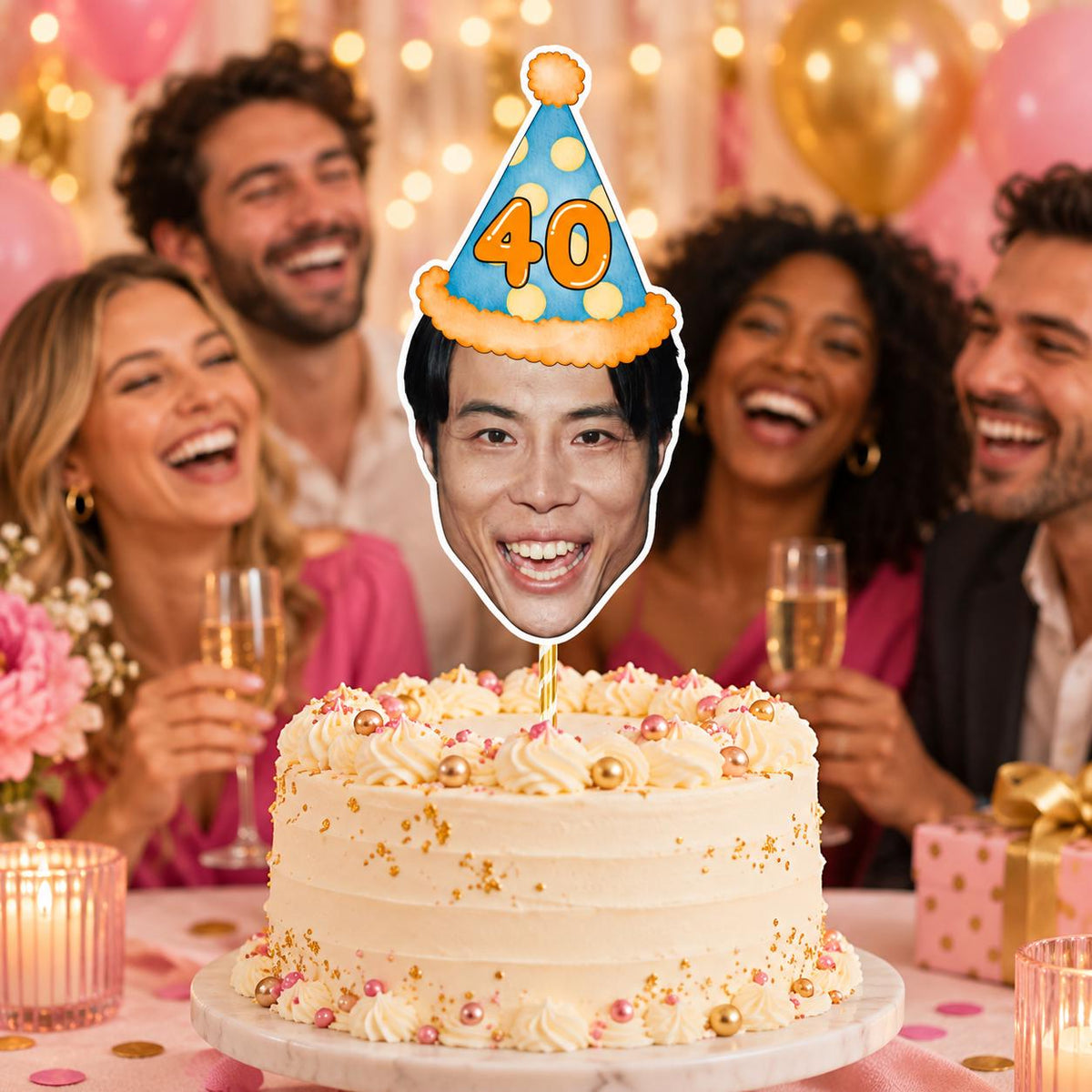 Personalised Milestone Birthday Cake Topper, Custom Face Photo Decoration for 18th 21st 30th 40th 50th 60th 70th 80th