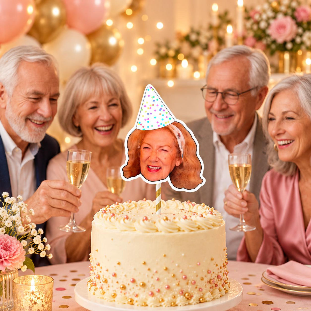Personalised Milestone Birthday Cake Topper, Custom Face Photo Decoration for 18th 21st 30th 40th 50th 60th 70th 80th