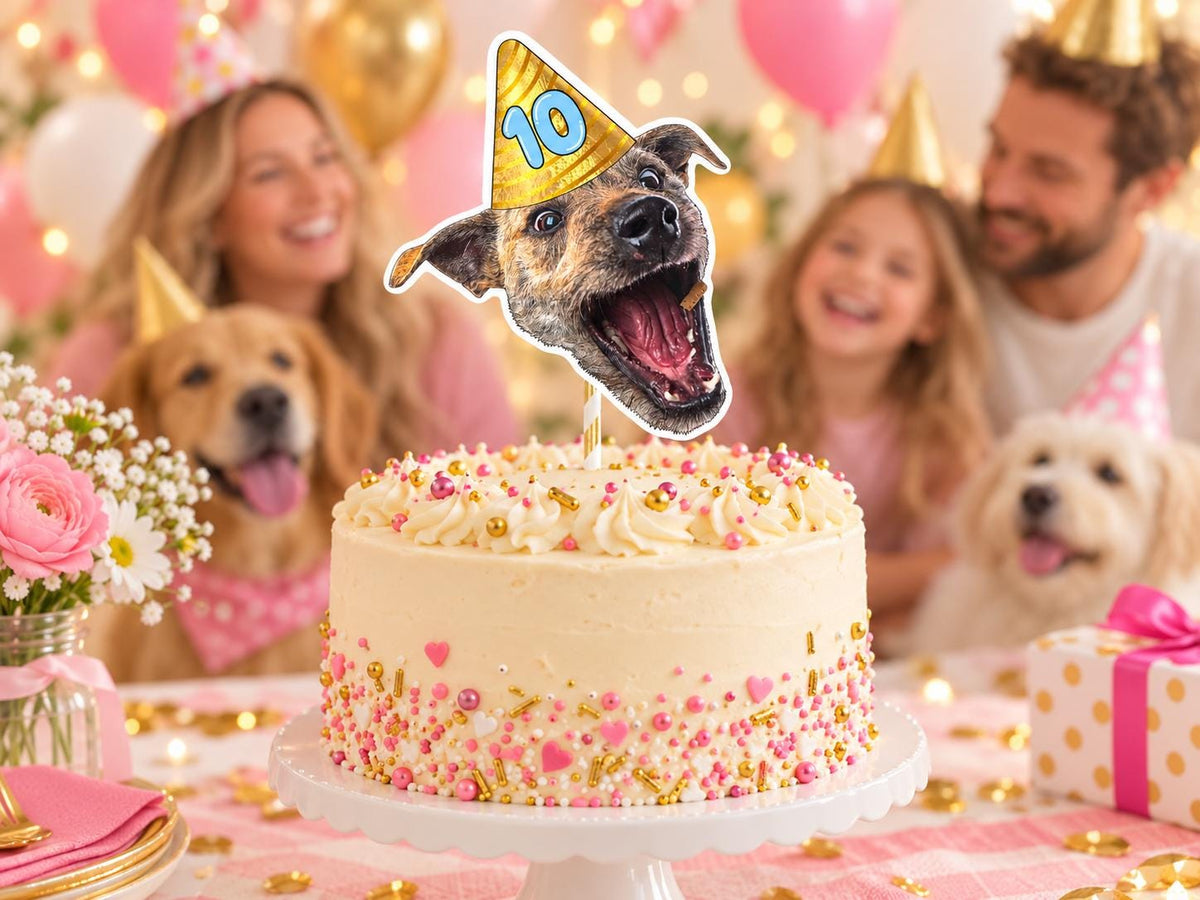 Personalised Pet Birthday Cake Topper, Custom Dog or Cat Photo Face Decoration for Pet Birthday and Gotcha Day Party