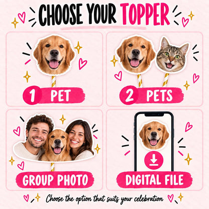 Personalised Pet Birthday Cake Topper, Custom Dog or Cat Photo Face Decoration for Pet Birthday and Gotcha Day Party