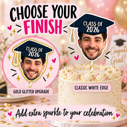Personalised Graduation Cake Topper, Custom Photo Face Decoration With Graduation Cap for School College or University Party
