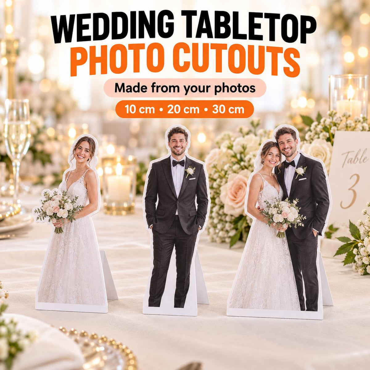 Personalised Wedding Tabletop Photo Cutout, Custom Bride Groom or Guest Photo Stand, Wedding Table Decoration and Keepsake