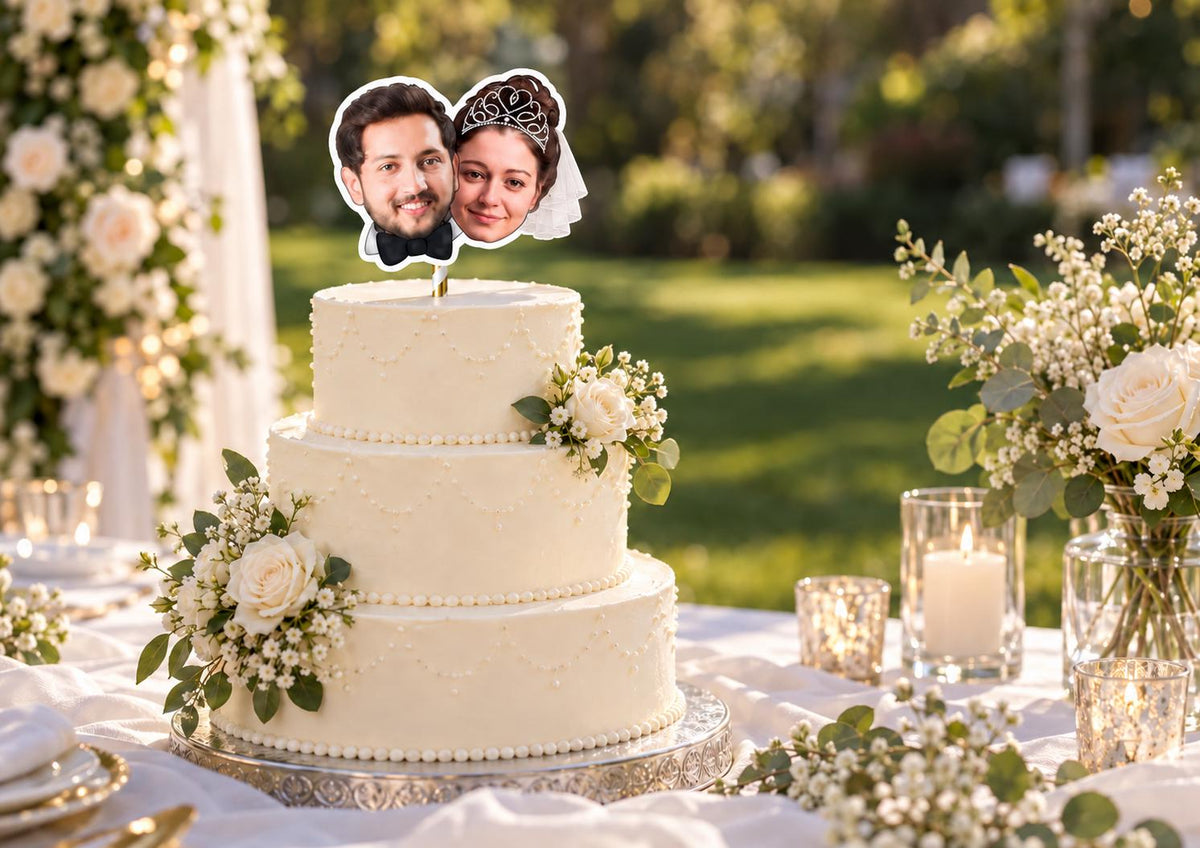 Personalised Wedding Couple Cake Topper, Custom Bride and Groom Photo Face Decoration for Wedding Engagement or Anniversary