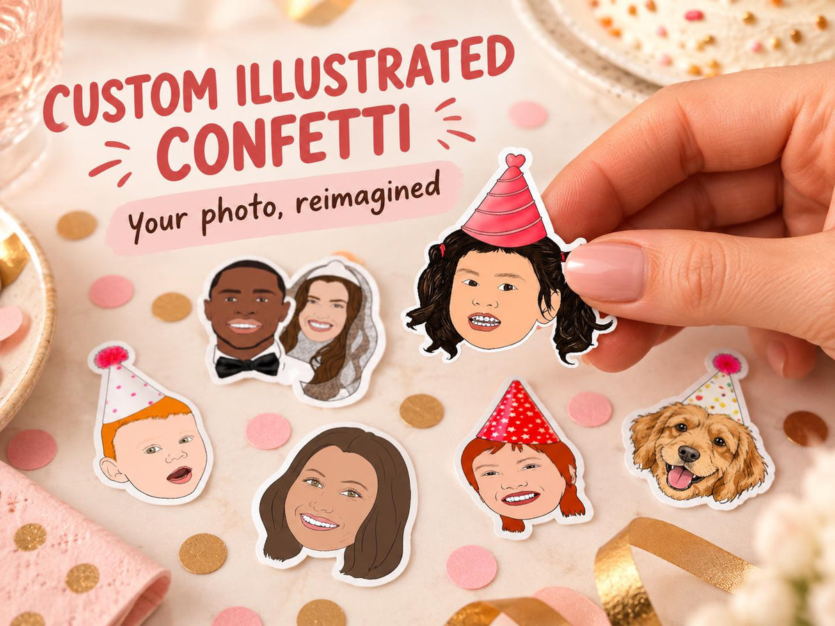 Custom Illustrated Face Confetti, Personalised Cartoon Portrait from Photo, Birthday, Wedding, Graduation & Pet Party Decorations