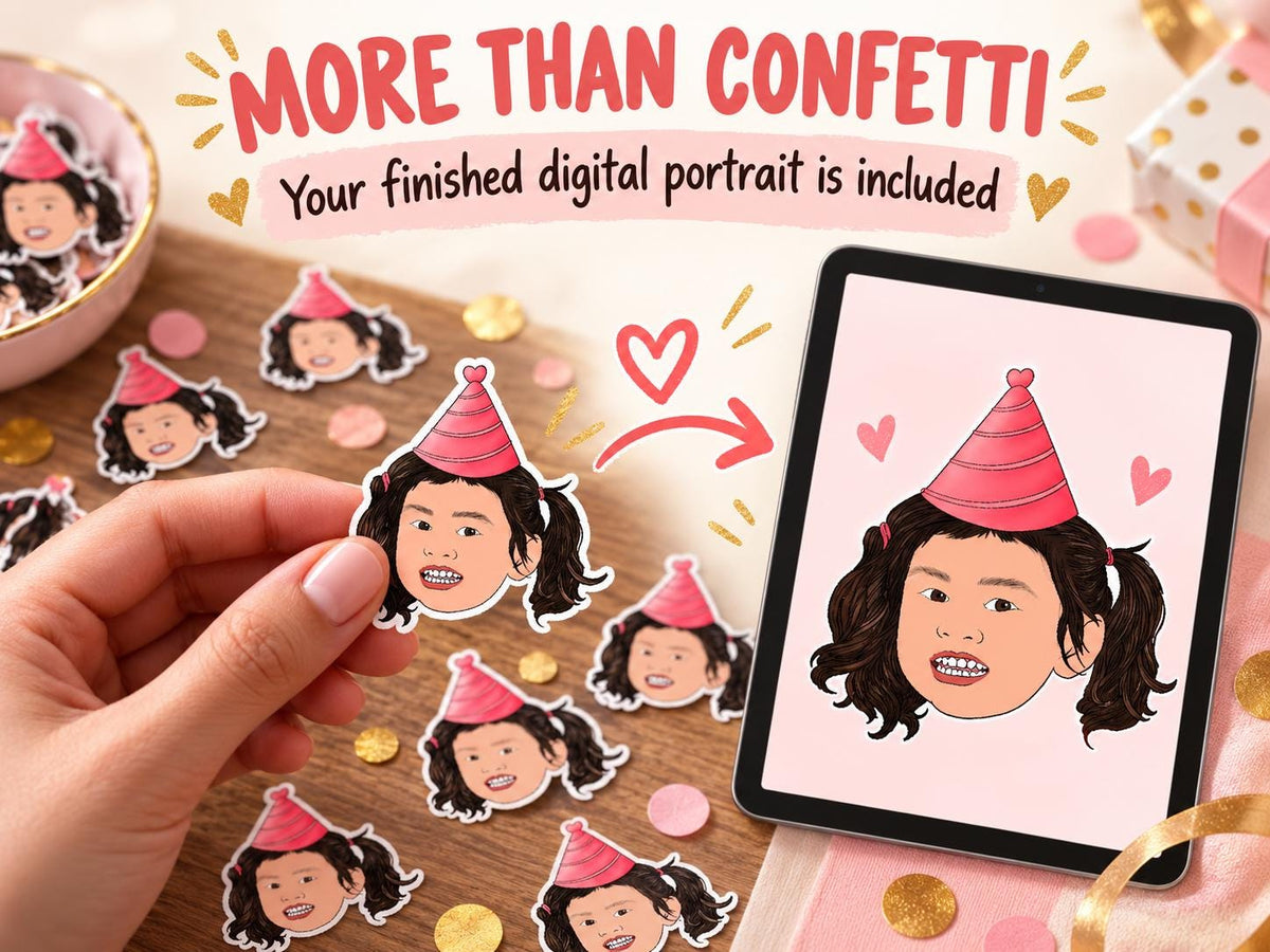 Custom Illustrated Graduation Confetti - Personalized Cartoon Portrait from Photo, Grad Party Table Decor & Keepsake Gift