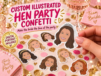Custom Illustrated Hen Party & Stag Do Confetti - Personalised Cartoon Portrait from Photo, Bride Groom Table Decorations