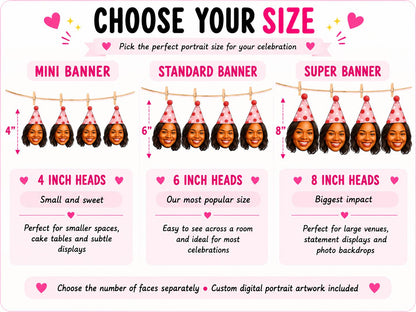 Personalised Illustrated Face Banner - Custom Cartoon Portrait Bunting for Birthday Party Decorations