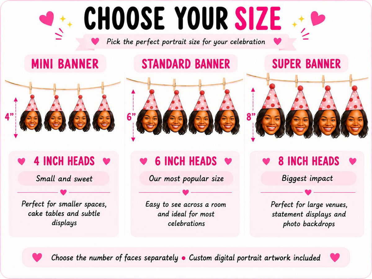 Personalised Graduation Banner - Custom Illustrated Face Portrait Bunting for Grad Party Decor