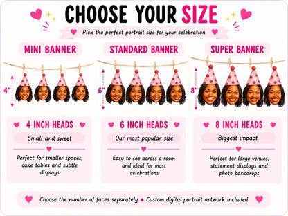 Personalised Hen Party Banner with Custom Bride Face Illustration - Funny Bridal Bunting Decoration