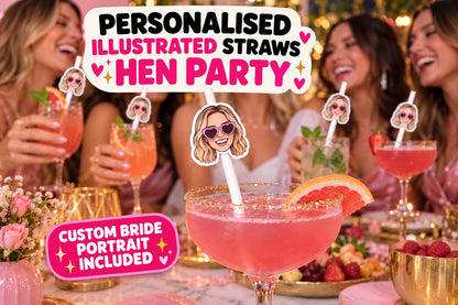 Personalised Stag Party Straws - Custom Illustrated Groom Portrait Drink Toppers for Bachelor Party Decor