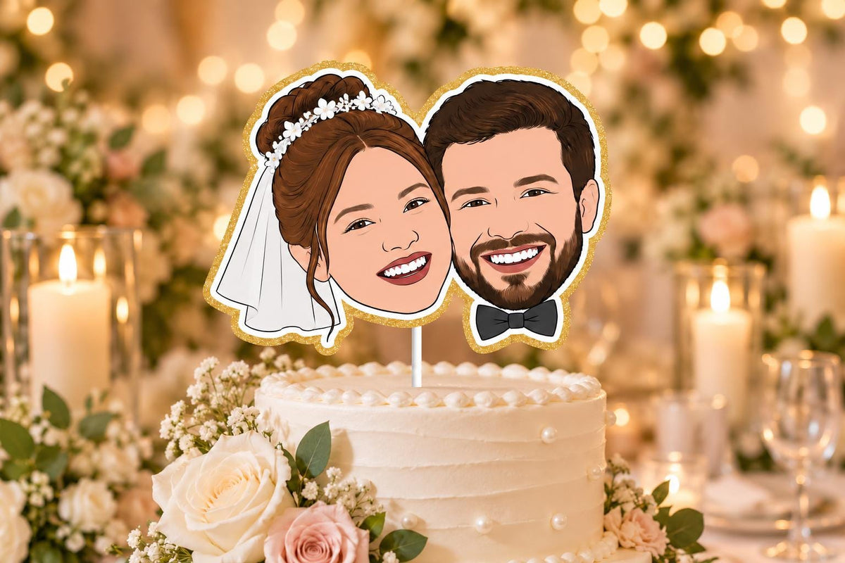 Personalised Illustrated Cake Topper - Custom Face Portrait from Photo, One or Two Heads