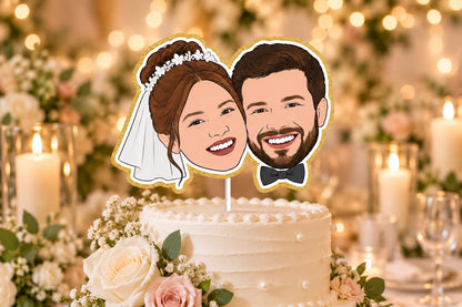 Personalised Wedding Cake Topper - Custom Illustrated Bride and Groom Portrait Keepsake