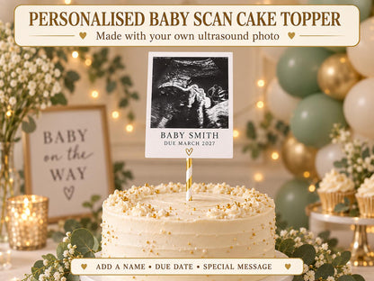 Personalised Baby Scan Cake Topper - Custom Ultrasound Photo for Baby Shower, Pregnancy Announcement & Gender Reveal
