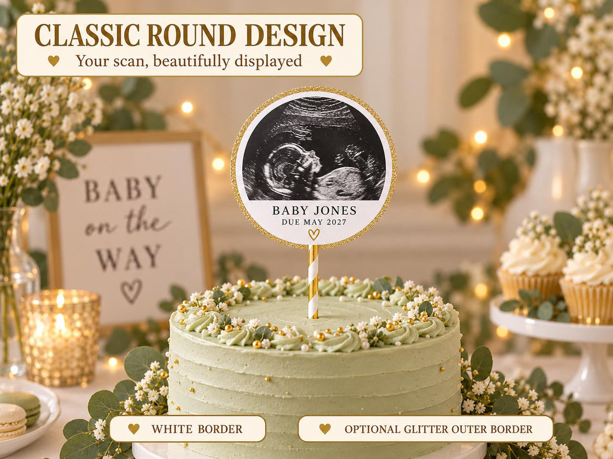 Personalised Baby Scan Cake Topper - Custom Ultrasound Photo for Baby Shower, Pregnancy Announcement & Gender Reveal