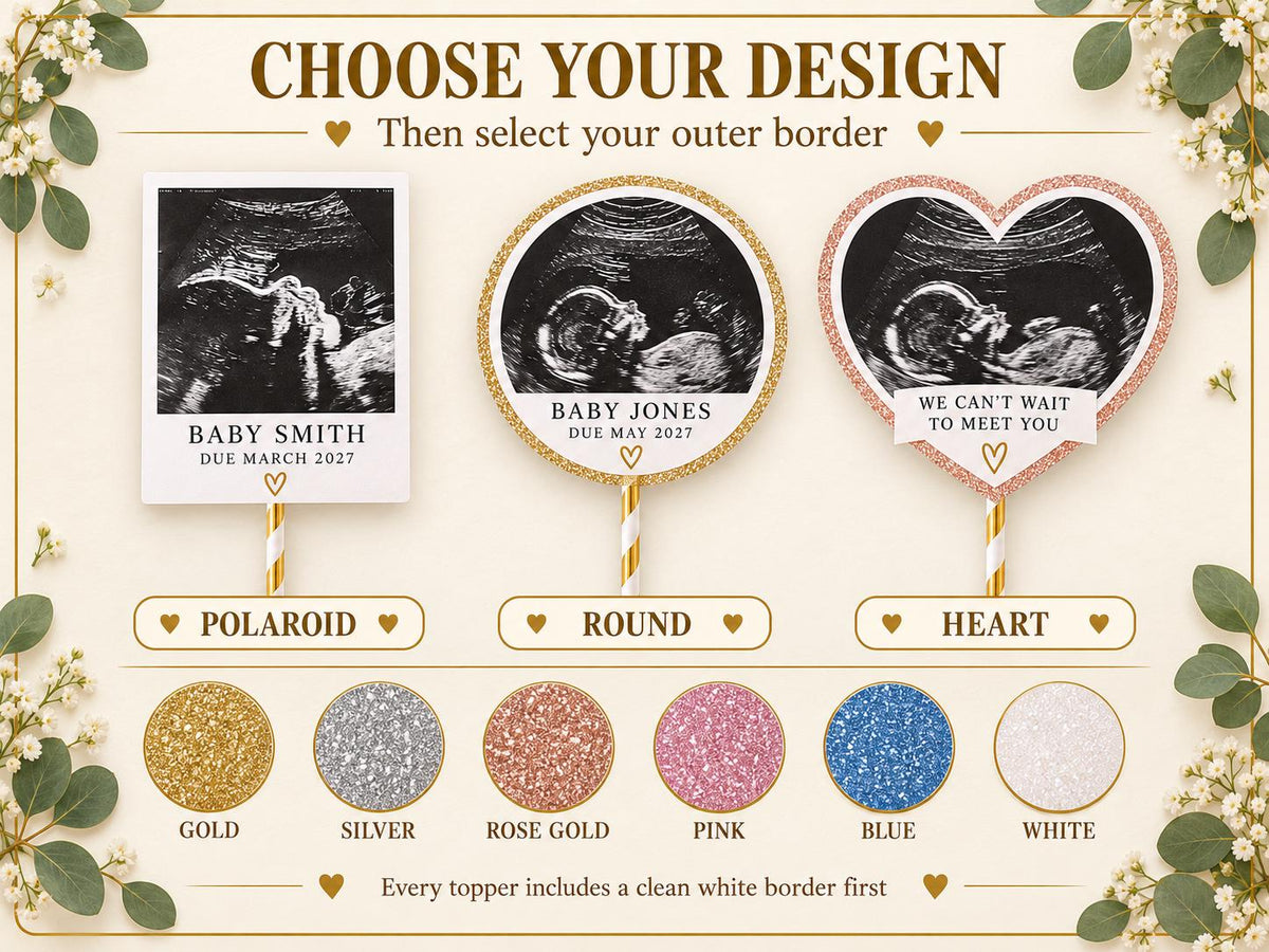 Personalised Baby Scan Cake Topper - Custom Ultrasound Photo for Baby Shower, Pregnancy Announcement & Gender Reveal
