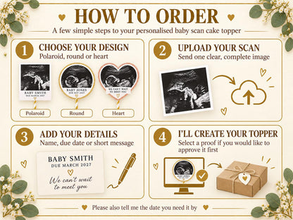 Personalised Baby Scan Cake Topper - Custom Ultrasound Photo for Baby Shower, Pregnancy Announcement & Gender Reveal