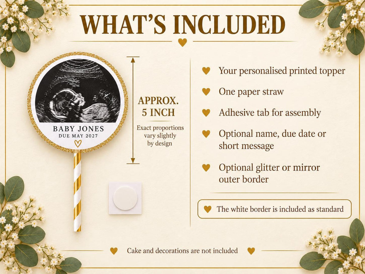 Personalised Baby Scan Cake Topper - Custom Ultrasound Photo for Baby Shower, Pregnancy Announcement & Gender Reveal