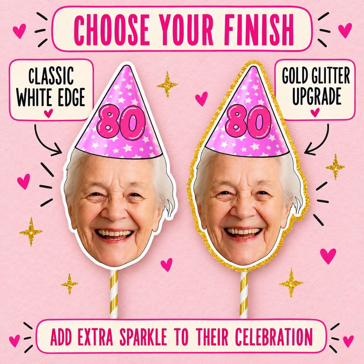 Personalised Milestone Birthday Cake Topper, Custom Face Photo Decoration for 18th 21st 30th 40th 50th 60th 70th 80th