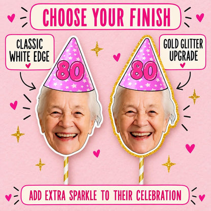 Personalised Milestone Birthday Cake Topper, Custom Face Photo Decoration for 18th 21st 30th 40th 50th 60th 70th 80th