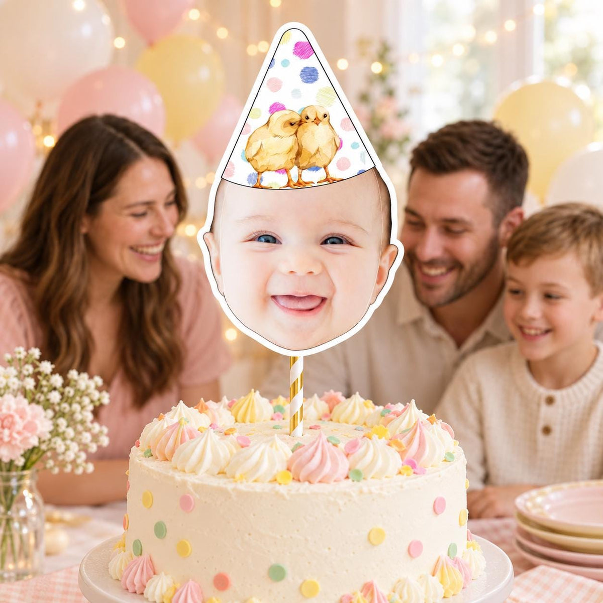 Personalised Baby Photo or Scan Cake Topper, Custom Gender Reveal Baby Shower Christening and First Birthday Decoration