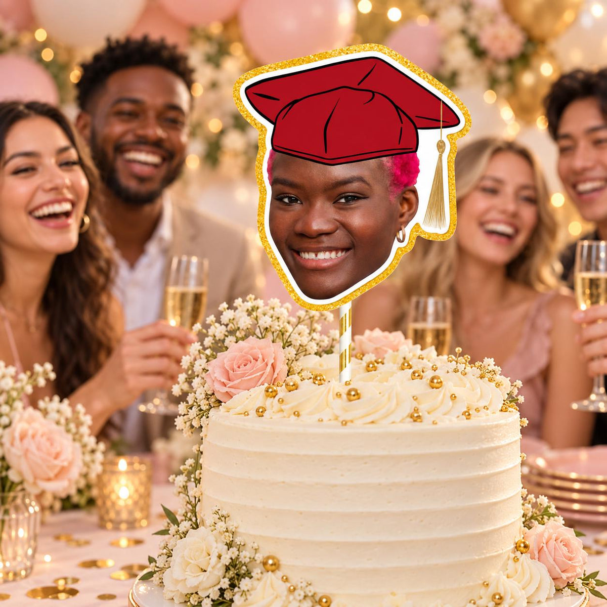 Personalised Graduation Cake Topper, Custom Photo Face Decoration With Graduation Cap for School College or University Party
