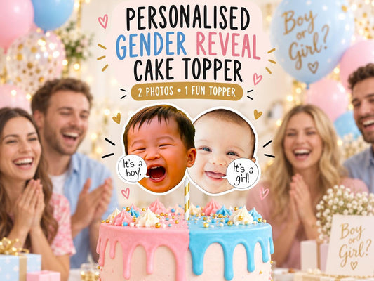 Personalised Baby Photo or Scan Cake Topper, Custom Gender Reveal Baby Shower Christening and First Birthday Decoration