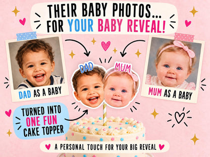 Personalised Baby Photo or Scan Cake Topper, Custom Gender Reveal Baby Shower Christening and First Birthday Decoration