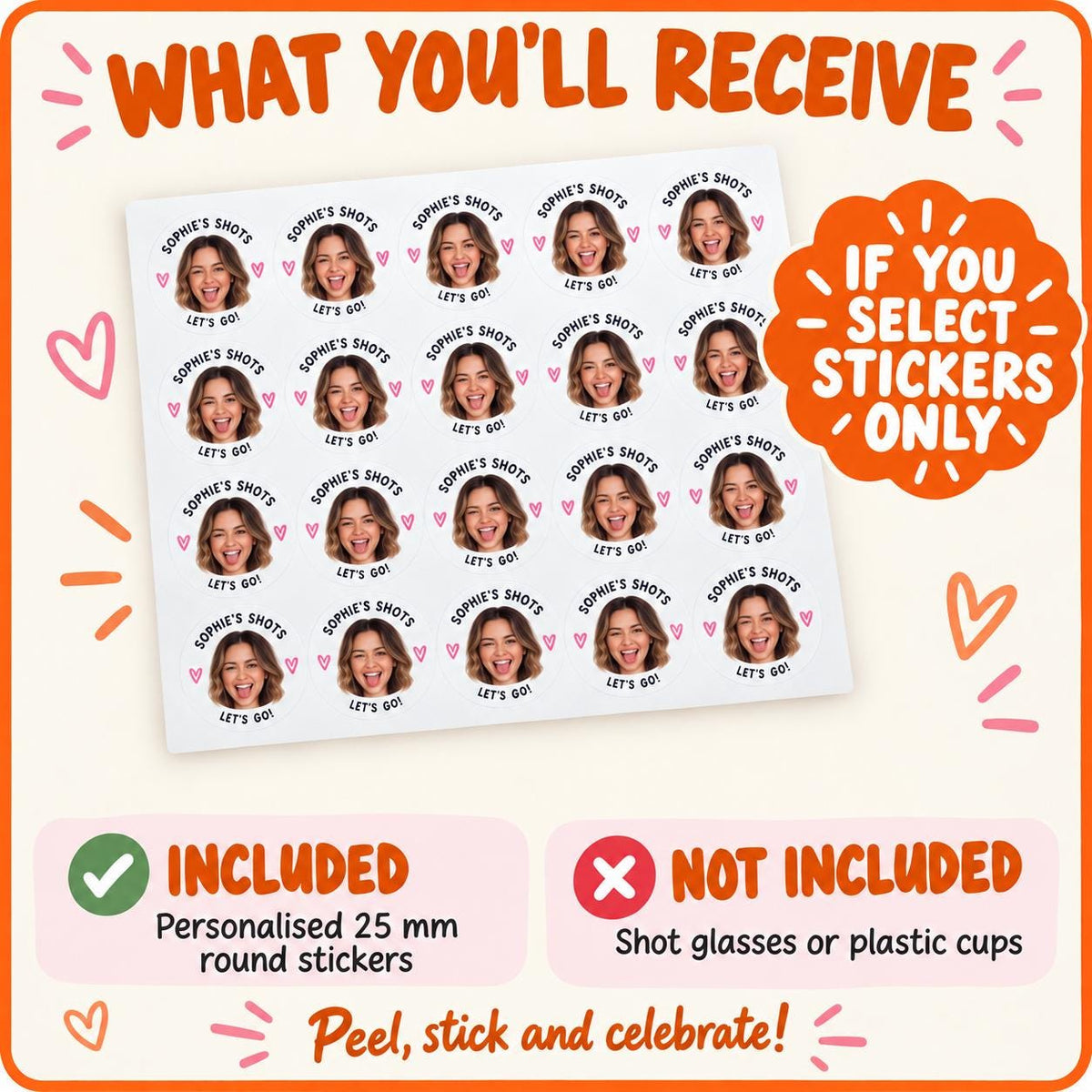 Personalised Graduation Shot Glass Stickers, Class of 2026 Prom Party Labels, Graduate Photo, Cups Optional