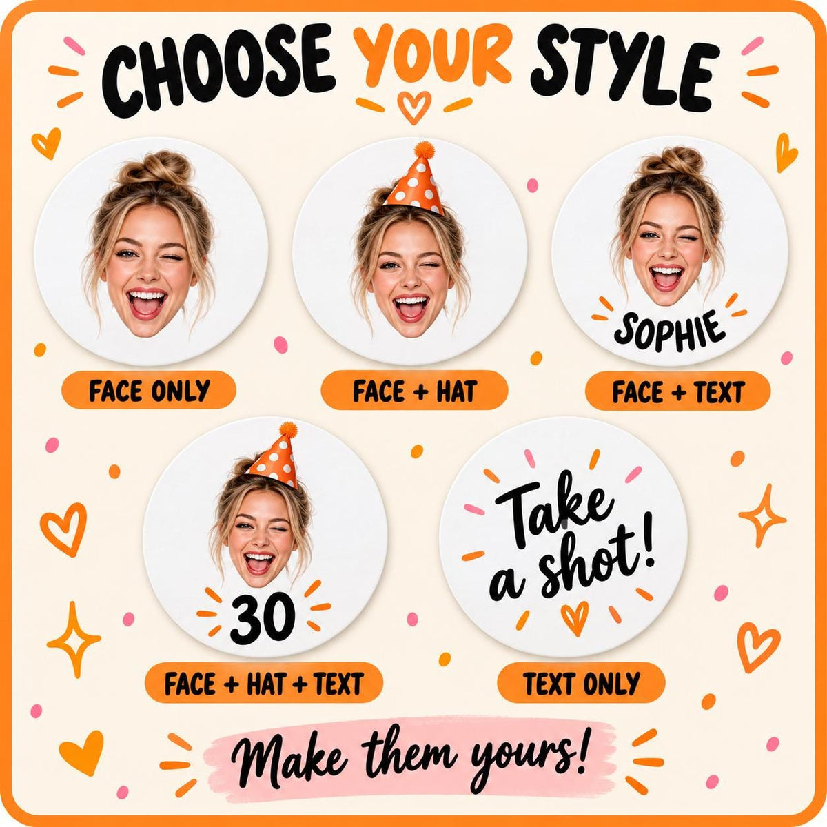 Custom Photo Shot Glass Stickers, Personalised Face Party Labels, Birthday Hen Wedding Shot Cups, Stickers or Cups