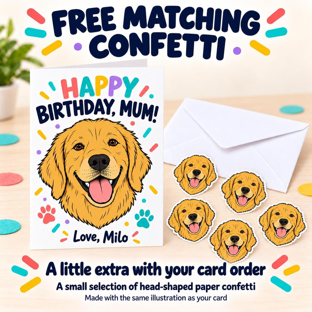 Personalised Pet Birthday Card | drawing from Photo, Custom Illustrated A5 Dog or Cat Portrait Card