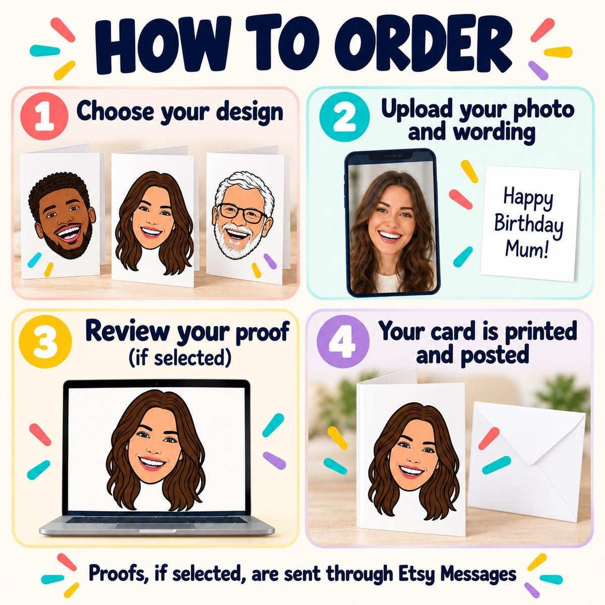 Personalised Pet Birthday Card | drawing from Photo, Custom Illustrated A5 Dog or Cat Portrait Card