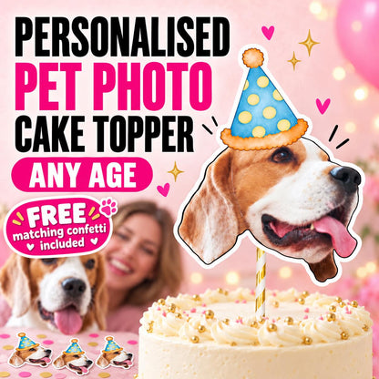 Personalised Pet Birthday Cake Topper, Custom Dog or Cat Photo Face Decoration for Pet Birthday and Gotcha Day Party