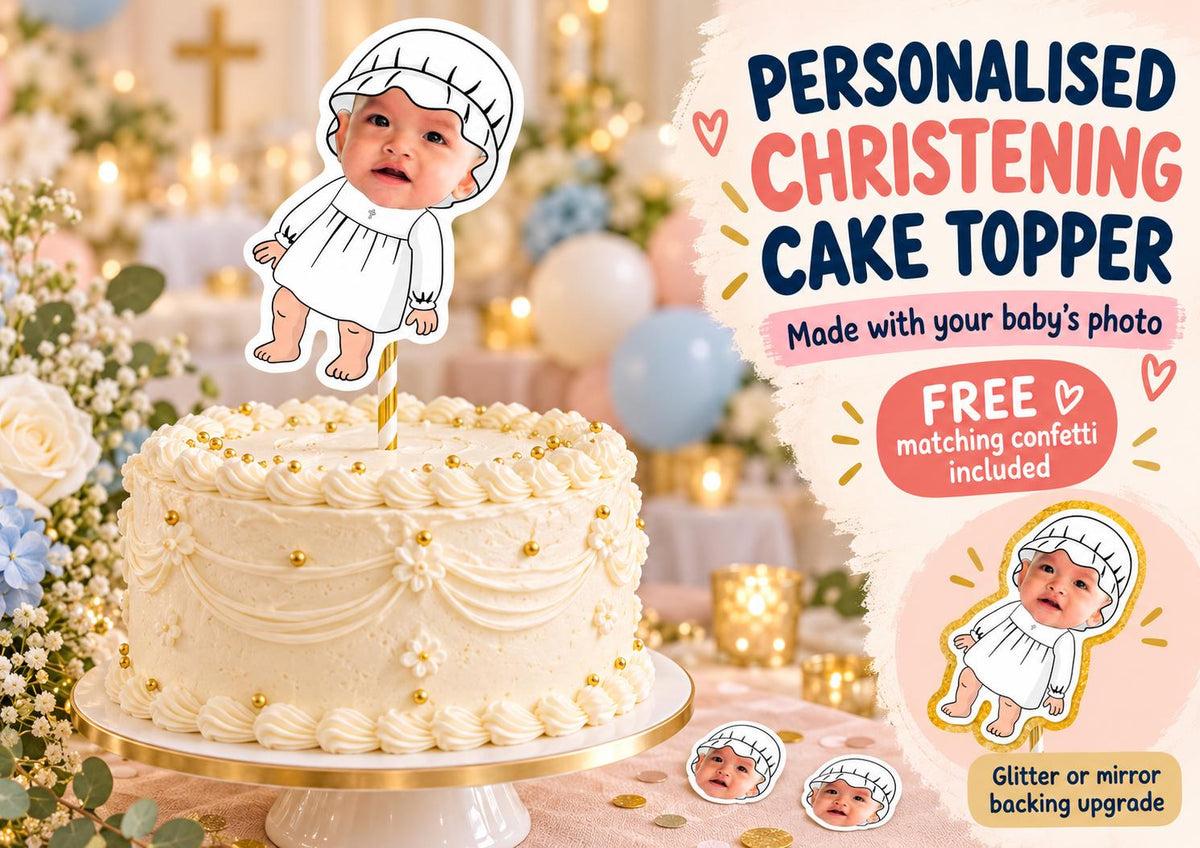 Baptism Cake Topper – Personalised Christening Face cake – Custom Baby Photo - Religious Fun Party Decoration and Decor