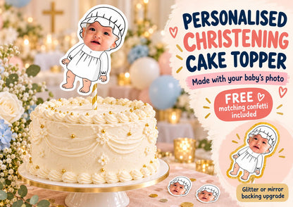 Baptism Cake Topper – Personalised Christening Face cake – Custom Baby Photo - Religious Fun Party Decoration and Decor