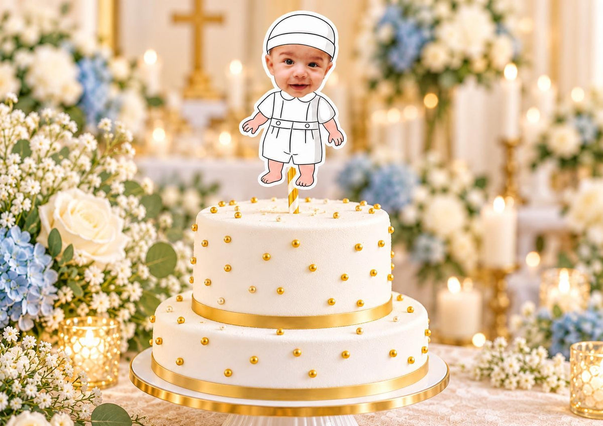 Baptism Cake Topper – Personalised Christening Face cake – Custom Baby Photo - Religious Fun Party Decoration and Decor