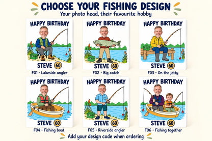 Personalised Fishing Birthday Card | with Photo Head & Name