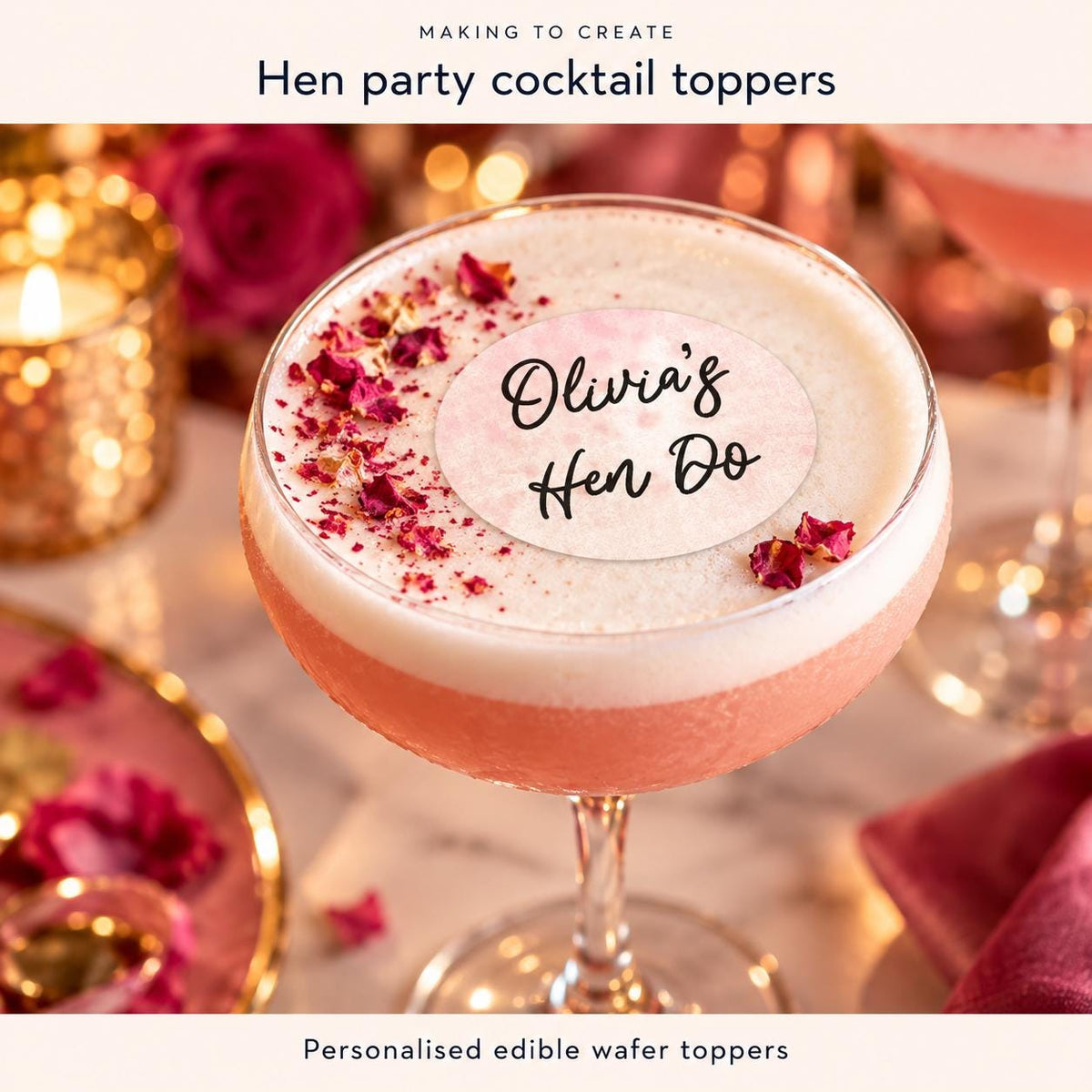 Personalized Edible Cocktail Toppers for Hen Parties, Stag Dos & Weddings - Custom Wafer Sheet Decorations