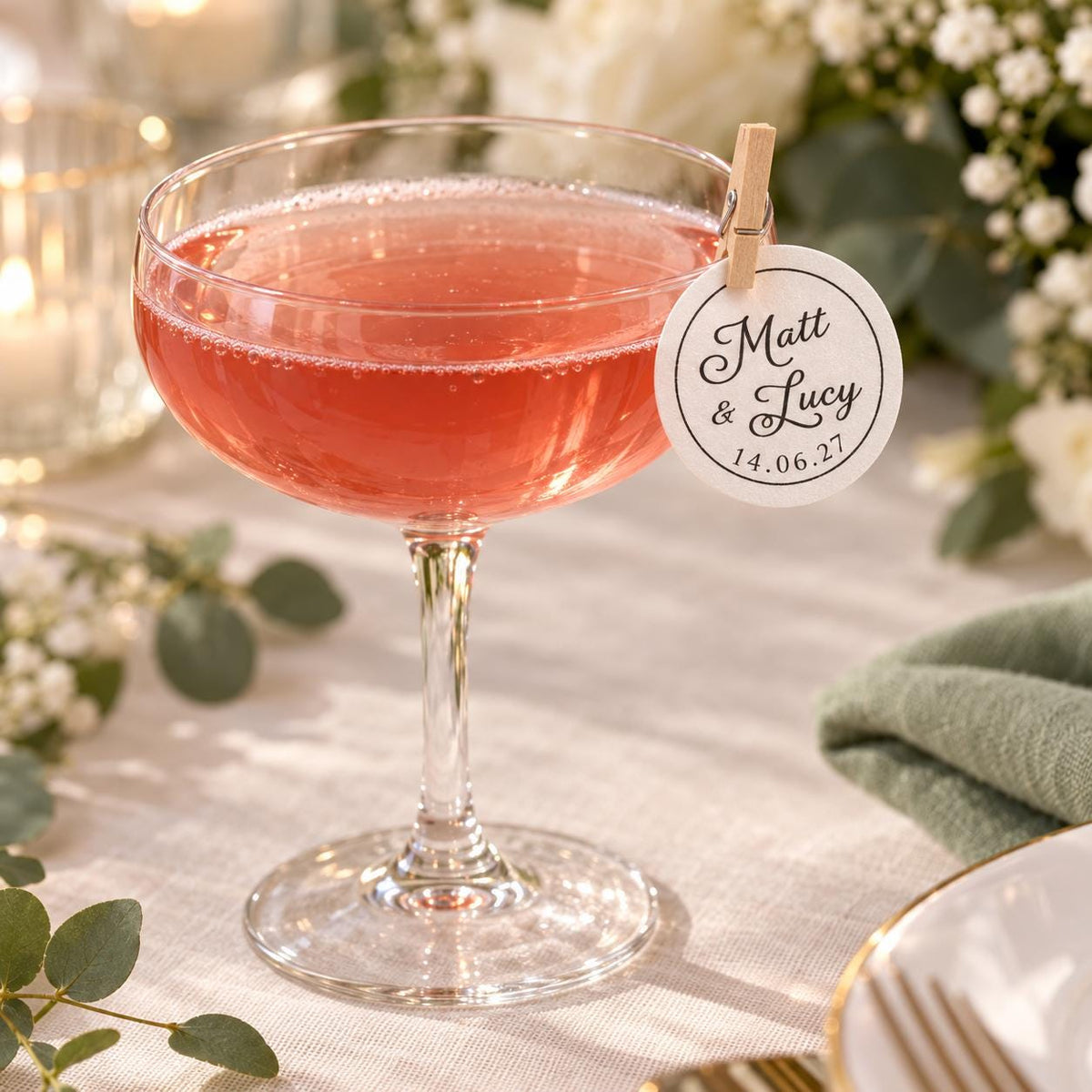 Personalised Wildflower Wedding Cocktail Toppers | Edible Wafer Decorations