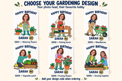 Personalised Gardening Birthday Card | with Photo Head & Name