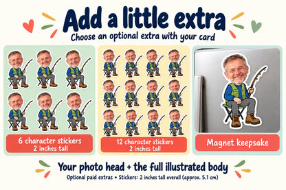 Personalised Fishing Birthday Card | with Photo Head & Name