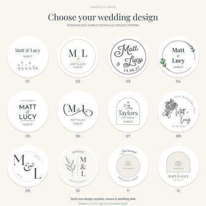 Personalised Wildflower Wedding Cocktail Toppers | Edible Wafer Decorations