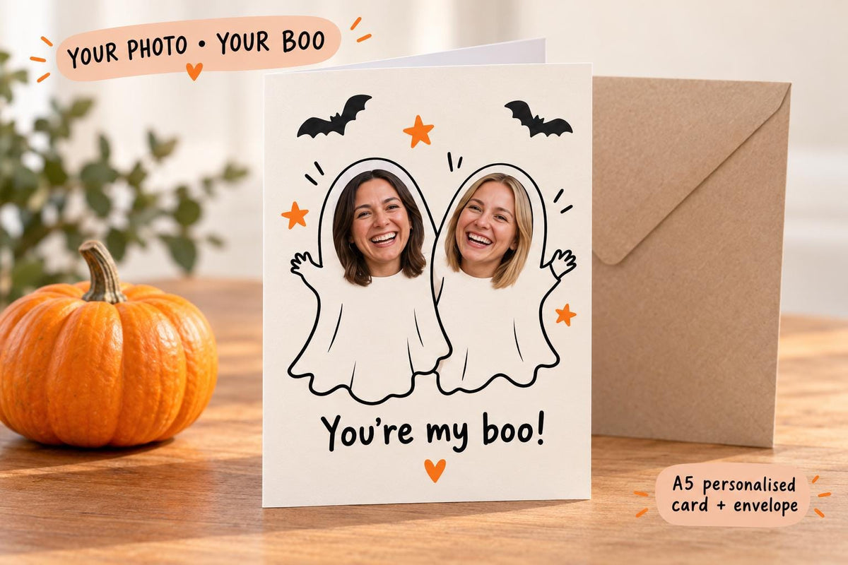 Personalised Halloween Photo Card | You're My Boo Ghost Couple or Friendship