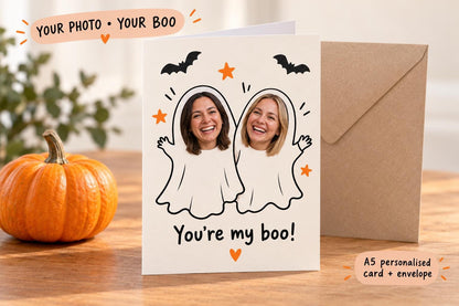 Personalised Halloween Photo Card | You're My Boo Ghost Couple or Friendship