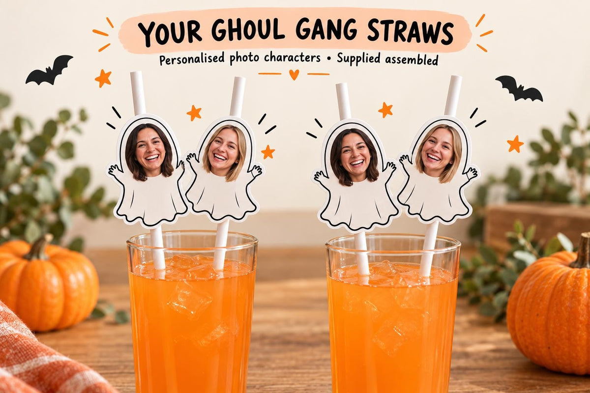 Personalised Halloween Ghost Photo Straws | Custom Face Drink Toppers