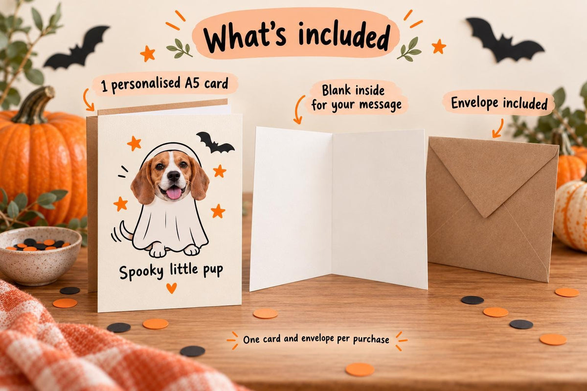 Personalised Dog Halloween Photo Card | Custom Pet Ghost Design