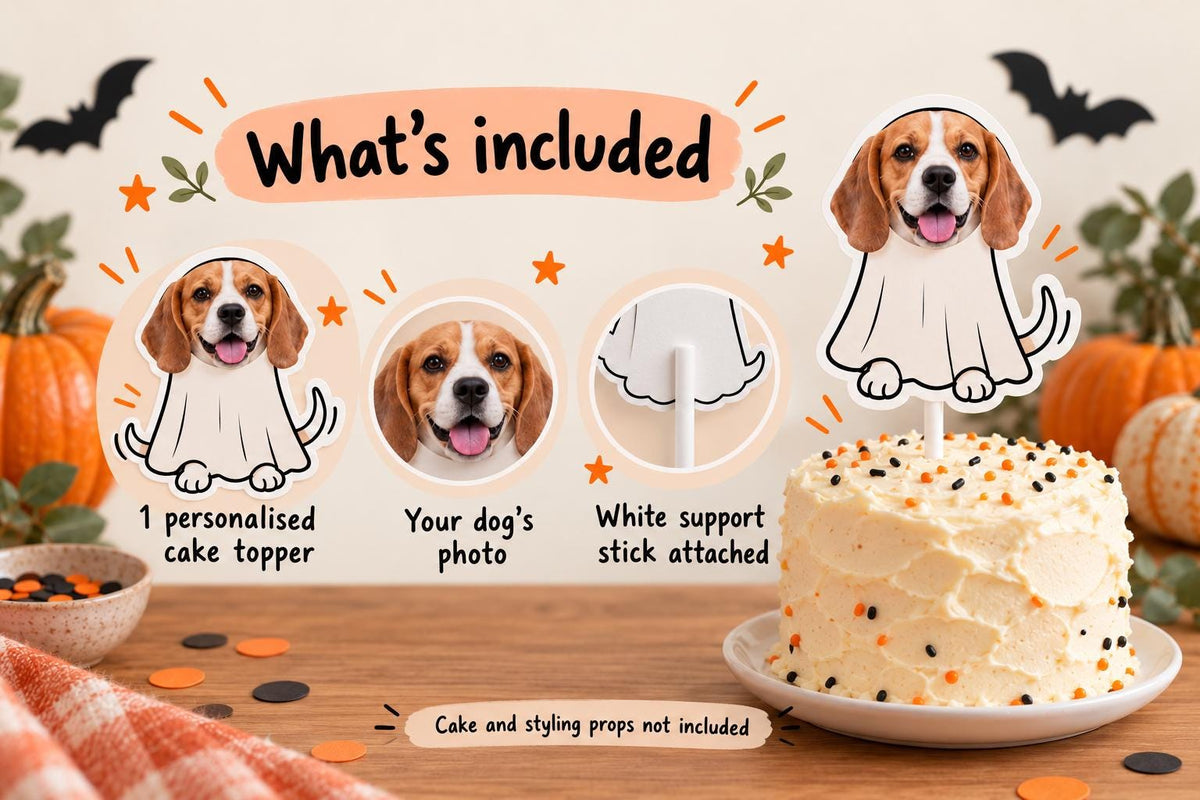 Personalised Dog Ghost Photo Cake Topper | Halloween Pet Party Decoration