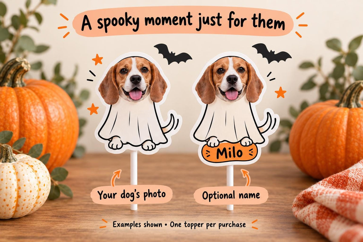Personalised Dog Ghost Photo Cake Topper | Halloween Pet Party Decoration