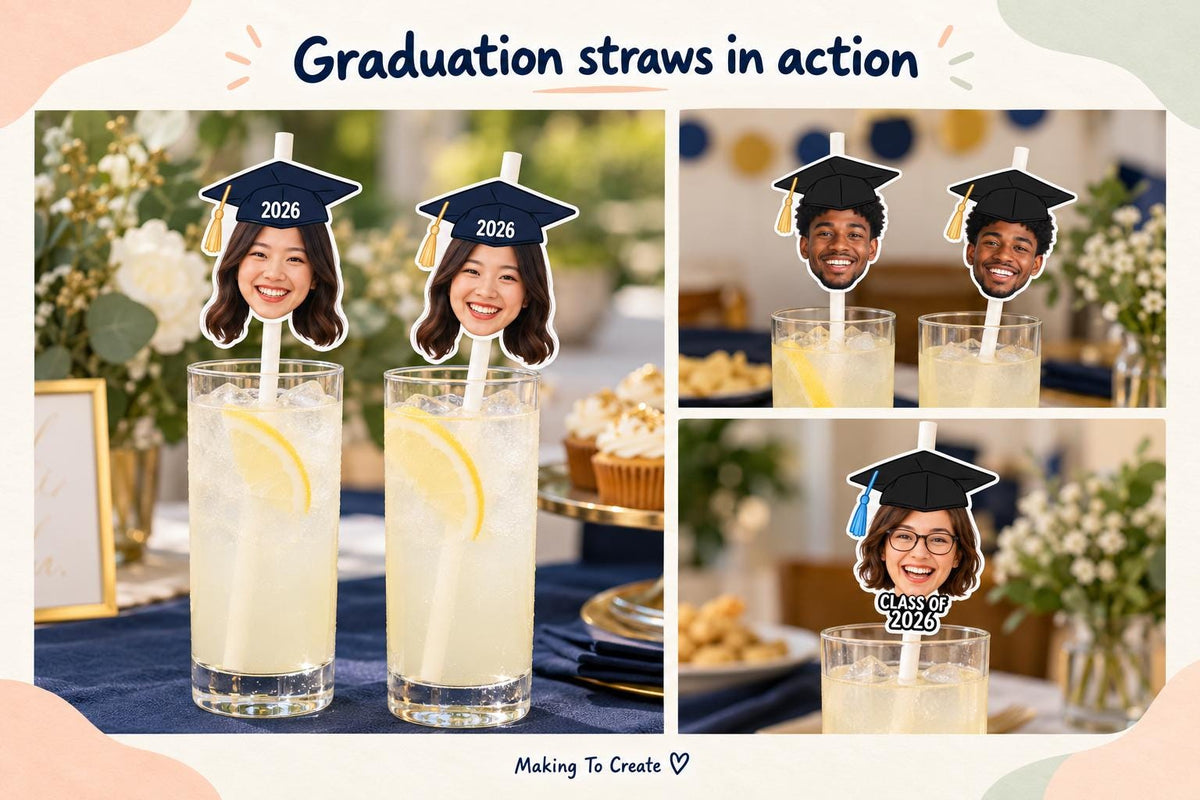 Graduation Party Straws – Personalised Graduate Face Drink Decorations – Custom Class of 2025 Party Supplies – Funny Graduation Favours
